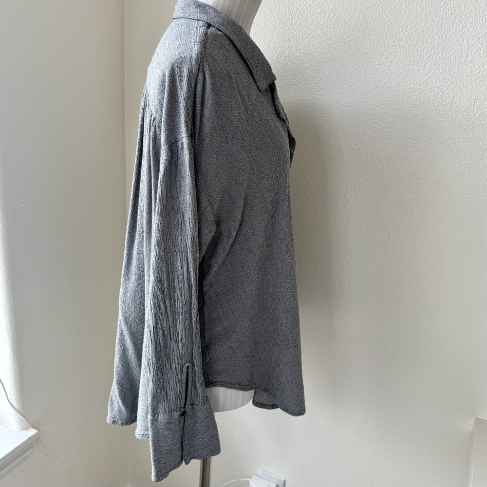 Free People Grey Blue Magic Breeze Button down Blouse Longsleeve Oversized Gauze - Picture 3 of 16